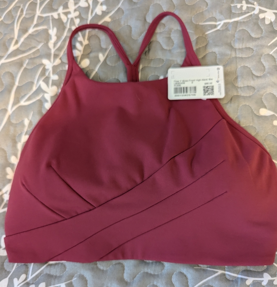 Lululemon Flow-Y Wrap-Front High-Neck Bra Size 8 Pomegranate.